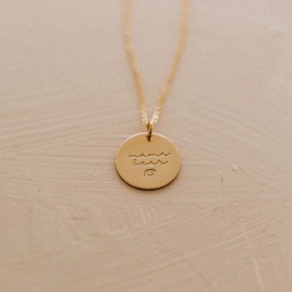 Mama Bear Dainty Gold Disc Charm Pendant Necklace - Picture 5 of 5